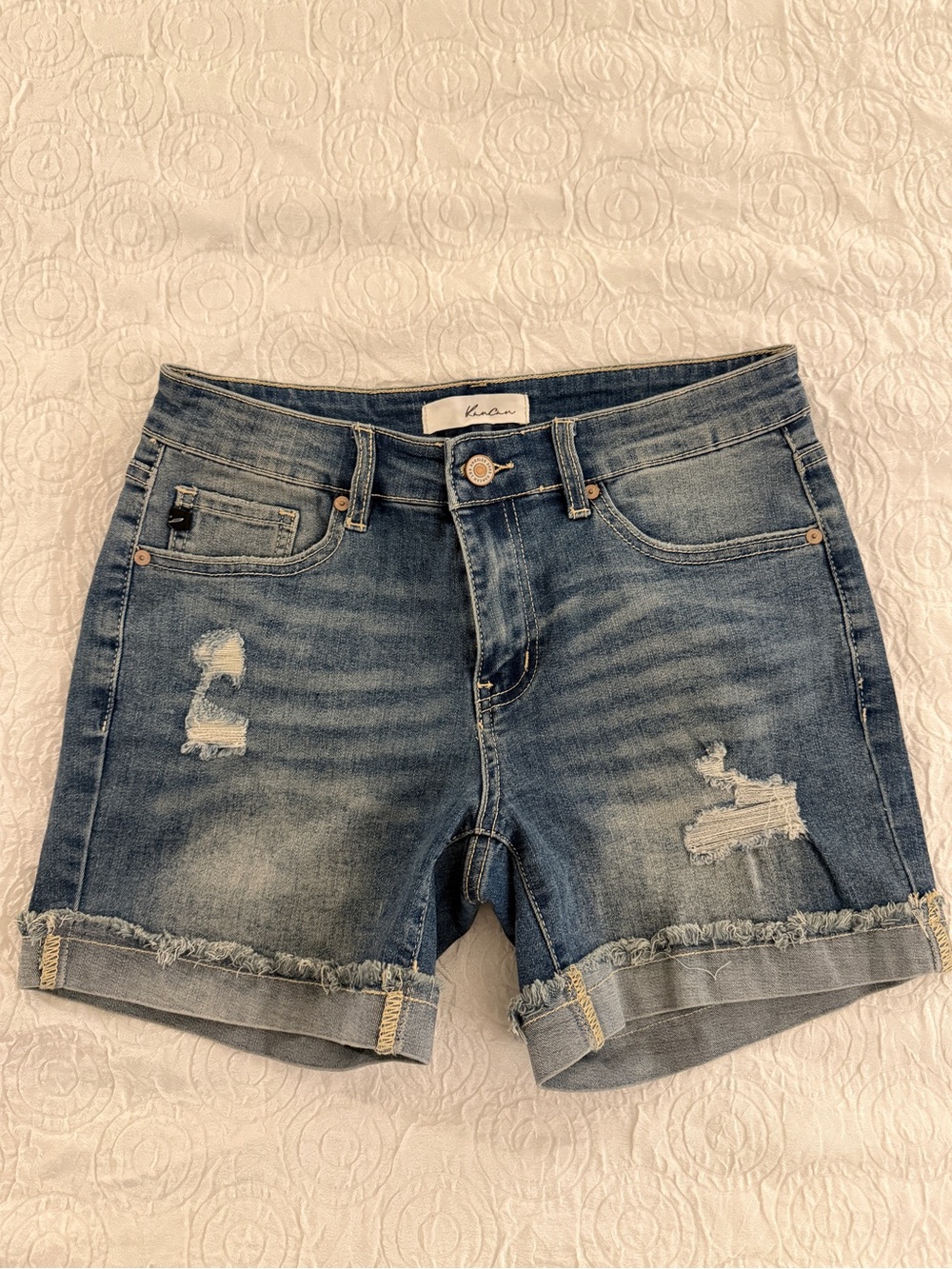 KanCan Blue Distressed Cuffed Blue Denim Shorts High Rise Size 27 Medium Wash